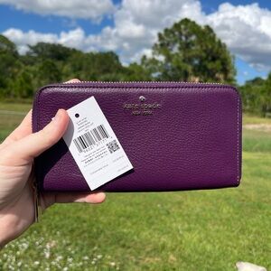 NWT Kate Spade Purple Leather Wallet with Silver Zipper